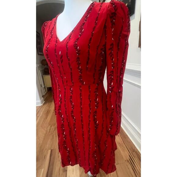 A Loves A Red V Neck Fit & Flare Dress Black Vine Sz 2 - Picture 8 of 8